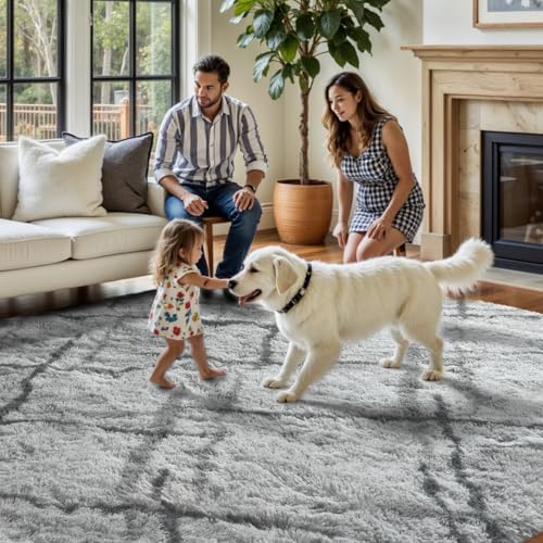 6x9 Non-Slip Fluffy Area Rugs For Living Room (Black and Grey Stripe) - Image 7