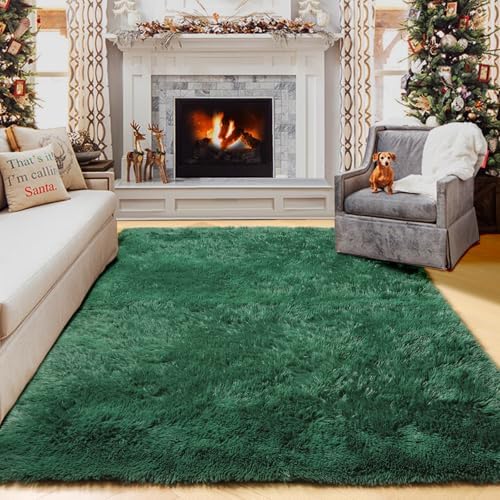 Dark Green Area Rugs for Bedroom Living Room, 4x6 Fluffy Bedside Throw Rug - Image 3