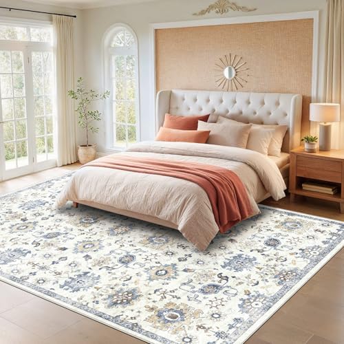 Amada Large 10x14 Washable Area Rug for Living Room, Blue/White, Vintage - Image 3
