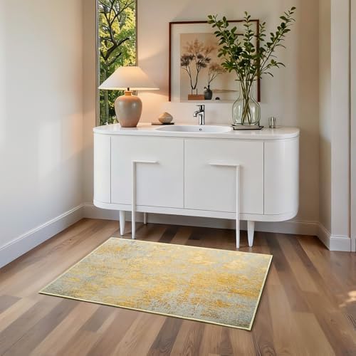 Entrance Rugs Indoor 2x3 Orange, Silver & Gray Entry Rug Washable Abstract Small Area Rug Non-Slip Low Pile Throw Rugs for Entryway, Kitchen Floor, Front Door Indoor Door Mat, Bedroom Bedside - Image 4