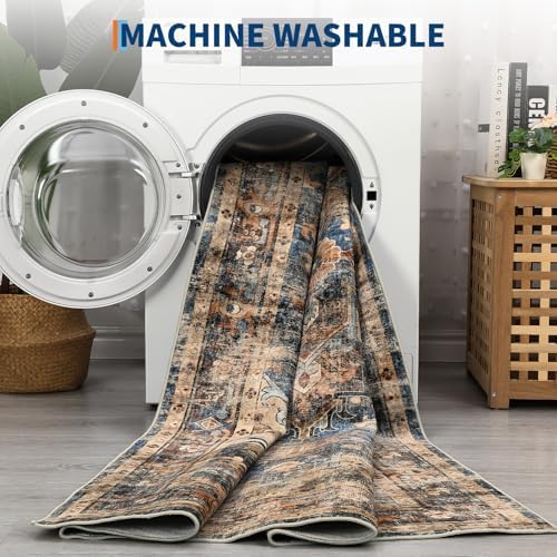 GarveeHome Washable Rug 2x3 Vintage Small Entryway Rugs Blue&Brown - Image 5