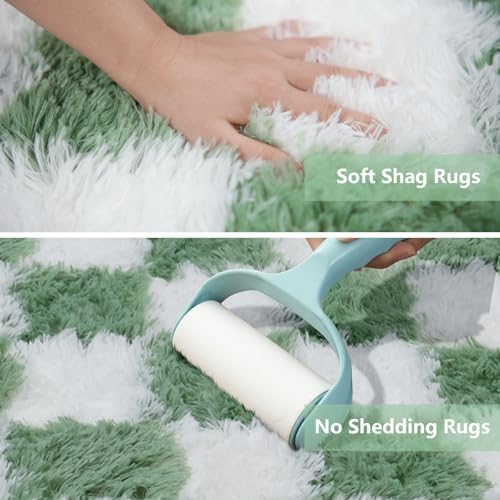 Shag Runner Rug for Bedroom Living Room 3x7 Upgrade Non-Slip Fluffy Soft Bedside Rugs,Green and White Shaggy Carpet for Livingroom Dorm Home Decor Aesthetic - Image 4