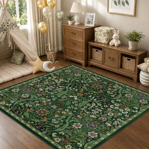 5x5 Square Rug Floral Washable Rugs Living Room Indoor Carpet by NakedCloud