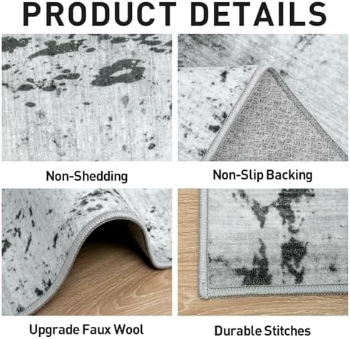 5x7 Area Rugs for Living Room: Washable Abstract Black White Grey Carpet - Image 5