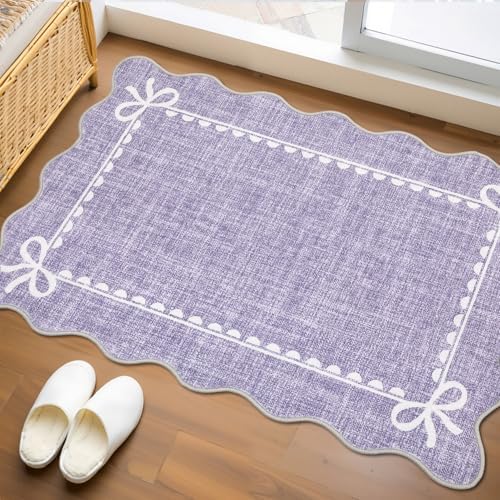 GarveeHome Scalloped Entryway Rug 2x3 Washable Front Door Bow Rug, Purple by GarveeHome