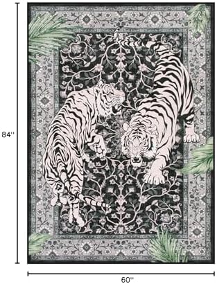 Moynesa Tiger 5x7 Area Rugs, Boho Washable Rugs for Living Room, Vintage Soft Dining Room Rug, Non Slip Ultra Thin Stain Resistant Large Floor Carpet for Office Bedroom, Black - Image 2