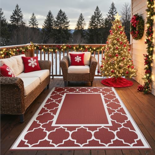 GENIMO Outdoor Rug, Waterproof Plastic Rugs for Patio, 5'x8' Red White by GENIMO
