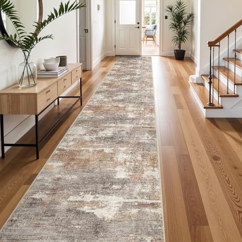 3x20 Runner Rug Washable Abstract: Non Slip Hallway Floor Mat Brown/Brick by Ksrau