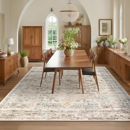 GarveeHome 9x12 Washable Rugs for Living Room Vintage Area Rug Beige - Image 2