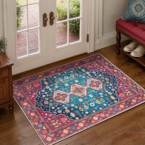 Tangsoo Colorful 2x3 Washable Rugs for Entryway, Boho Non Slip Small Rug - Image 3