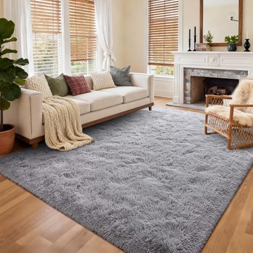 6x9 Ft Large Shag Rugs for Living Room Decor, Ultra Soft Fluffy Furry Area Rugs for Bedroom Indoor Floor, Aesthetic Carpet for Kids Home (Light Grey) - Image 3