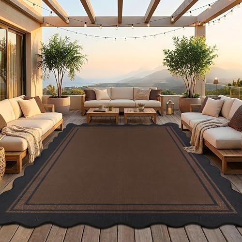 Zeeinx 8x10 Scalloped Rug Easy Jute Washable Outdoor Rug for Living Room by Zeeinx