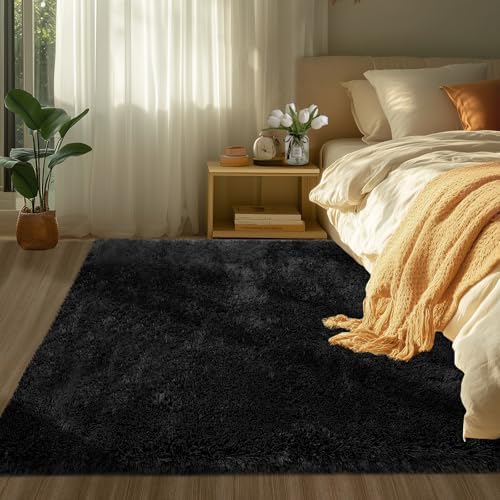 Topmaxcs Black Fluffy Area Rugs 4x6: Fluffy Fuzzy Rug for Bedroom - Image 2
