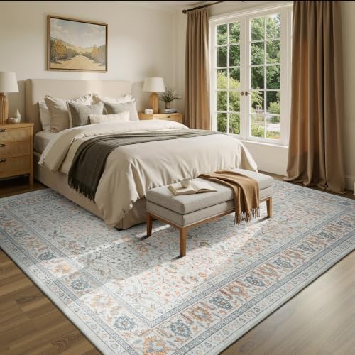 Lofus 9x12 Washable Area Rug for Living Room, Non-Slip Beige Boho Carpet - Image 2