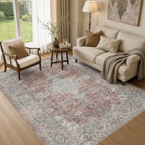 UERMEI 6x9 Area Rug for Living Room Washable Vintage Pink Brown Carpet by UERMEI