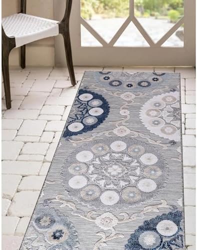 CAMILSON Runner Outdoor Rugs Oriental Retro Traditional Floral Medallion Area Rug 2x10 Non-Shedding Stain Resistant Indoor Carpet for Bathroom Hallway Kitchen Office (2 x 10 / Blue) - Image 4