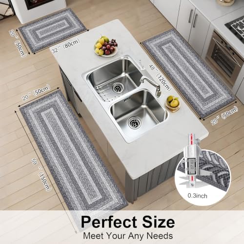 HEBE Faux Jute Kitchen Rugs Set of 3, Washable Kitchen Mats for Floor - Image 2