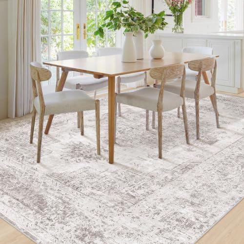 XLUEZ Area Rug 8x10 Living Room Rug, Machine Washable Vintage Distressed Medallion Rug Non-Slip Soft Low Pile Large Indoor Rugs for Bedroom Kitchen Dining Room Office(Grey,8'x10') - Image 3