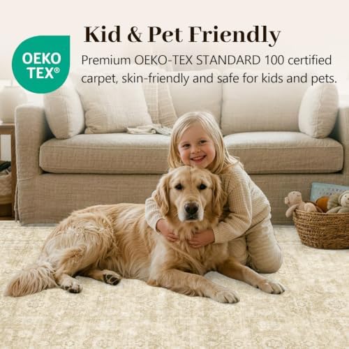 6x9 Ft Large Area Rugs for Living Room, Soft Non-Slip Machine Washable Rug, Vintage Stain Resistant Carpets for Bedroom Nursery Dining Room Home Decor (Beige) - Image 6