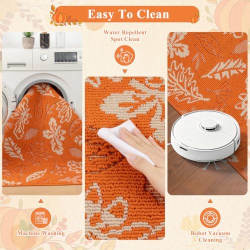 Ileading Fall Kitchen Rugs Set of 3 Piece Washable Orange Autumn Runner Rug - Image 5