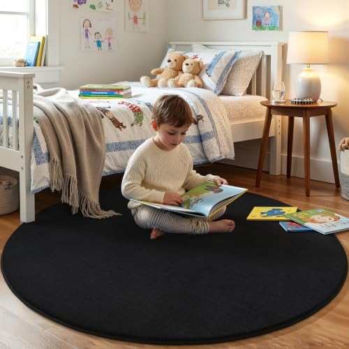 Amearea Black Round Area Rugs 6ft Circle Rugs for Bedroom Living Room - Image 2