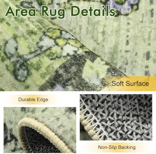 6x9 Ft Vintage Area Rugs for Living Room, Thin Soft Washable Carpet Green - Image 5