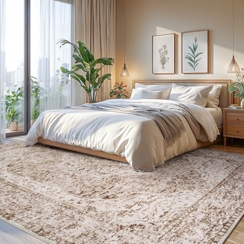 Lofus 5x8 Area Rugs for Living Room, Washable Area Rug, Rugs for Bedroom, Kitchen, Vintage Boho Carpet, Soft Non-Slip, Low Pile Large Area Rug for Office Dining Room, Vintage Beige Brown - Image 3