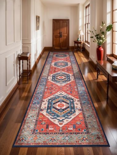 SERISSA 3x12 Washable Non Slip Boho Runner Rug for Hallway，Rust by SERISSAHomeDecorCollection