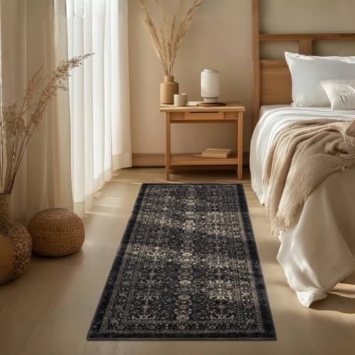 Ruaruarug Hallway Washable Runner Rug 2×6, Ultra Soft, Black Grey by Ruaruarug