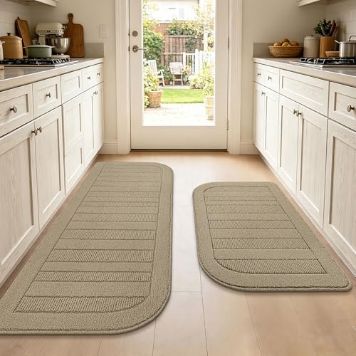 BEQHAUSE Kitchen Rugs Set of 2 Non Slip Washable 24"x36"+24"x60", Beige by BEQHAUSE