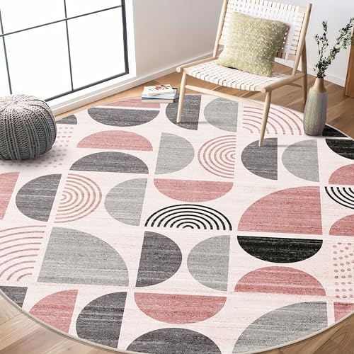 MUJOO Round Rugs 6ft,Circle Area Rug Washable Non Slip Modern Abstract by MUJOO