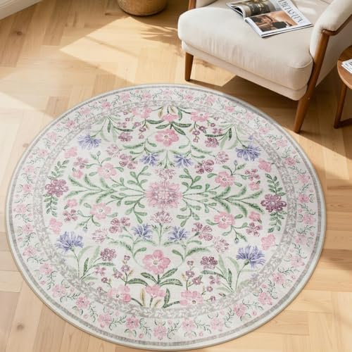 Lahome Light Purple 4ft Round Accent Rug, Small Circle Soft Mat for Nursery by Lahome