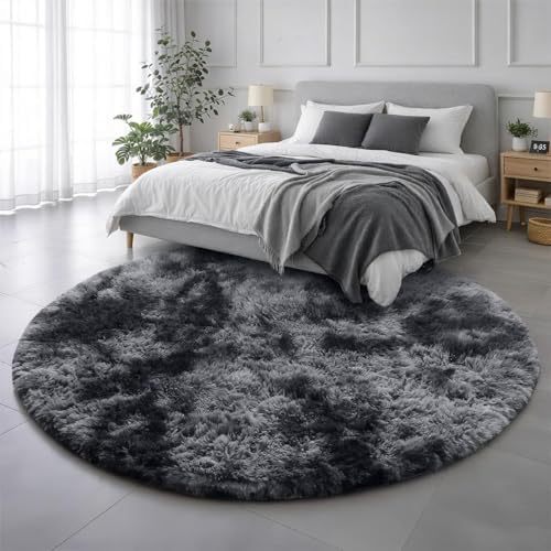 Amdrebio Tie-Dyed Dark Grey Large Round Rug 7Ft for Bedroom Living Room - Image 3