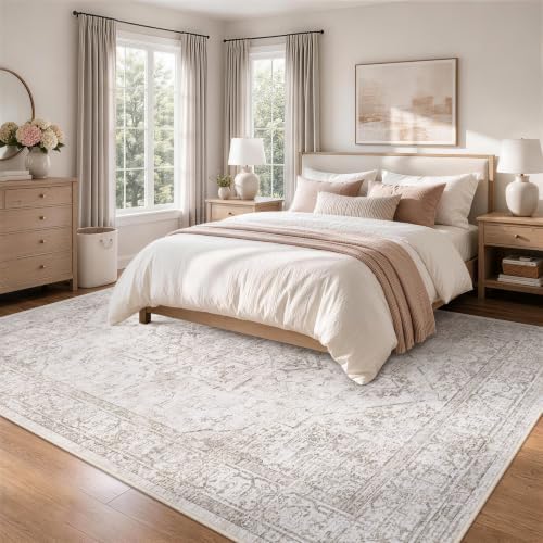 4x6 Washable Area Rugs for Bedroom Beige Brown Non-Slip Rug - Image 2