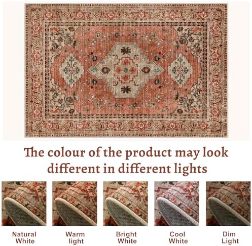 Tangsoo Boho 10x14 Area Rug for Living Room, Washable Vintage Rug Indoor Non Slip Large Area Rugs, Print Oriental Carpet Soft Low Pile Foldable Floor Room Rug for Bedroom Dining Room Terracotta - Image 2