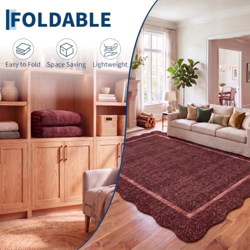 GarveeHome Scalloped Area Rug 4x6 - Washable Non-Slip Entryway Rug Burgundy - Image 7