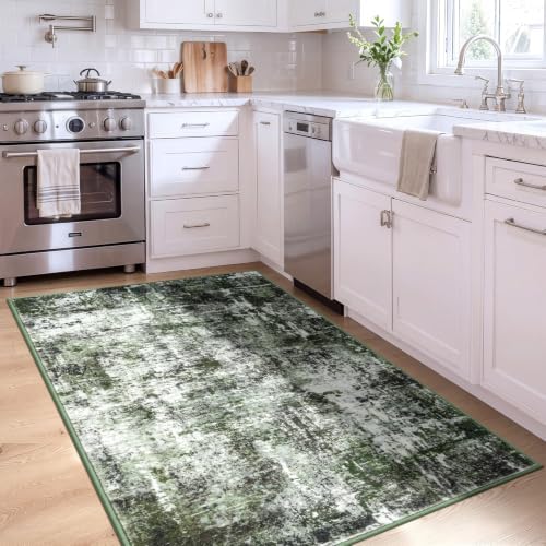 Rugflix 3x5 Entrance Rugs, Washable Entry Small Rug Dark Green - Image 2