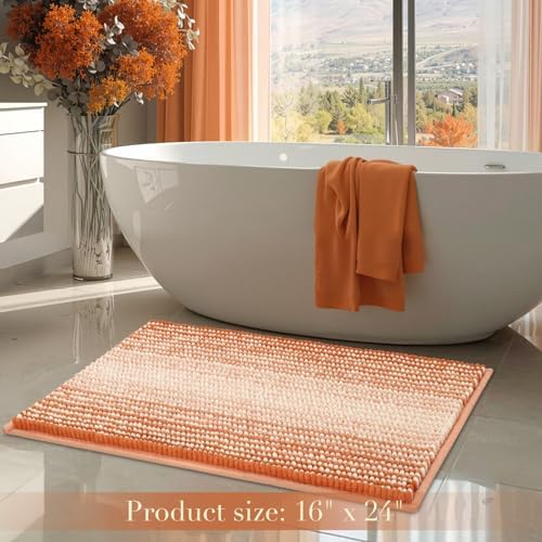 BSICPRO Fall Bathroom Rugs, 17x24 Chenille Bath Mats, Pumpkin Orange - Image 6