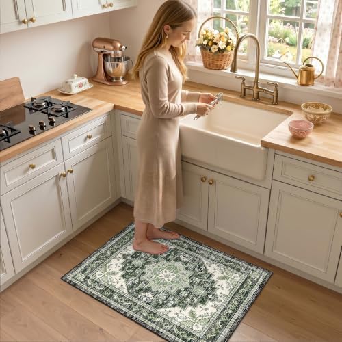 Area Rugs Small 2x3 Washable Non-Slip Boho Indoor Carpets, Green - Image 2