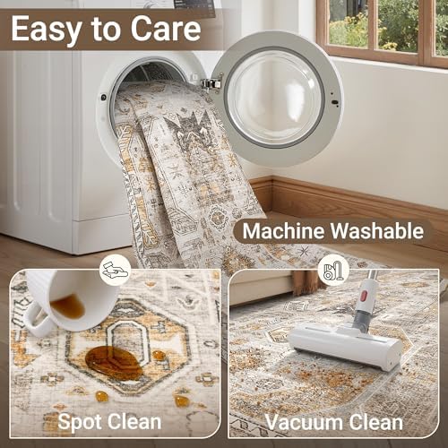 befbee 6x9 Washable Area Rug, Non Slip Rug for Living Room Brown - Image 5