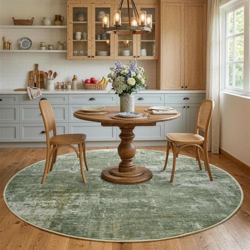 6ft Round Abstract Washable Area Rug for Living Room Green - Image 4