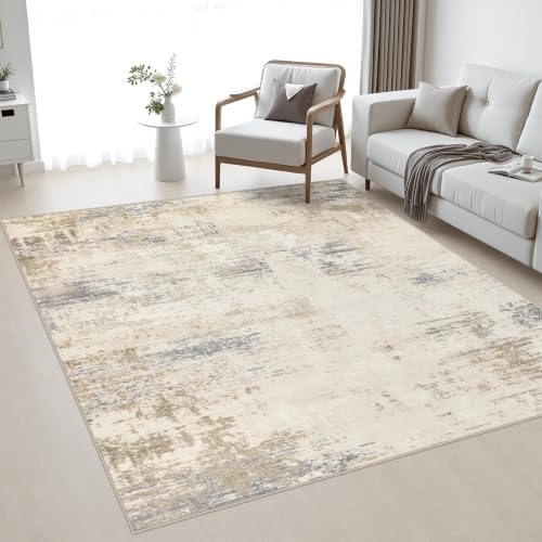 Area Rug Living Room: 4x4 Modern Washable Soft Carpet Beige Brown by FXRHLP