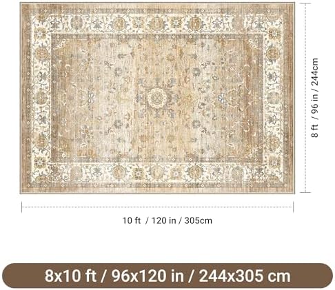 befbee 8x10 Area Rugs for Living Room, Washable Vintage Non Slip Rug - Image 2