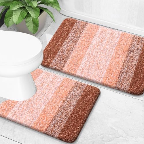 OLANLY Micorfiber Bathroom Rug Set 2 Piece, Absorbent Bath Mats, Orange by OLANLY