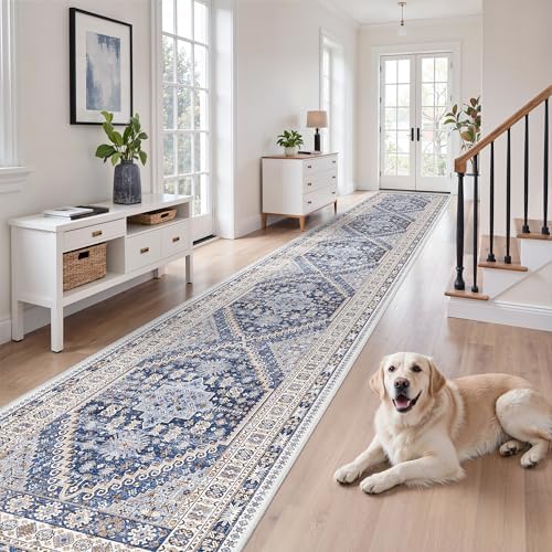 zesthome 2'6 x 16' Runner Rug Non Slip,Washable Kitchen Rugs,Blue - Image 3