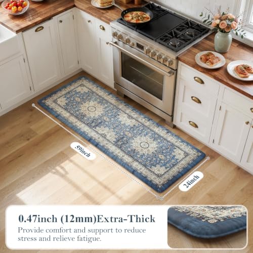 Collive Kitchen Mats Cushioned Anti Fatigue Blue Kitchen Rug Set, 24''x59'' - Image 2