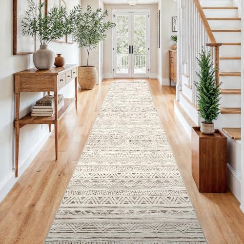 Ksrau 3x15 Runner Rug Washable Moroccan: Non Slip Hallway Floor Mat Beige by Ksrau