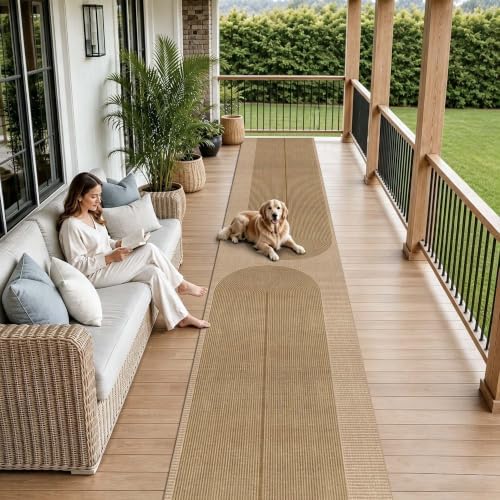 Non-Slip Jute Rug for Entryway: 3x18 Outdoor Mat - Geometric Arch Pattern by Arvenchy