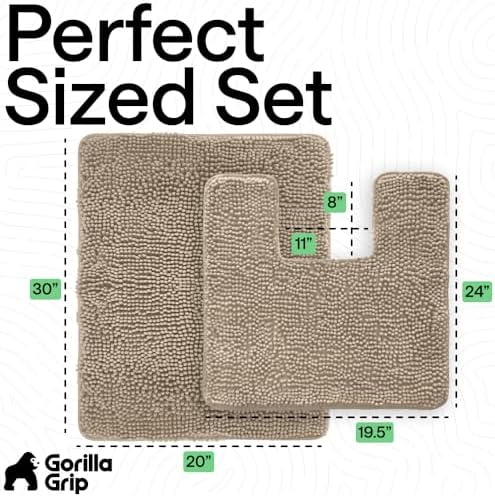 GORILLA GRIP Bathroom Area Rug Sets 2 Piece, Soft Chenille, 30x20 Beige - Image 2