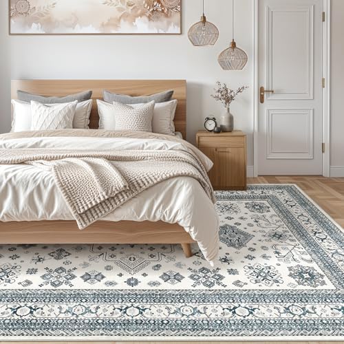 cotiled 9x12 Area Rug for Living Room, Washable, Traditional, Powder Blue - Image 6